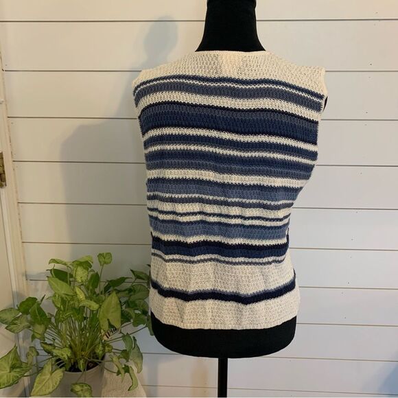 Woven Sweater Vest, Cream & Blue Striped, VTG Backroad Blues Women's Large - Picture 5 of 8